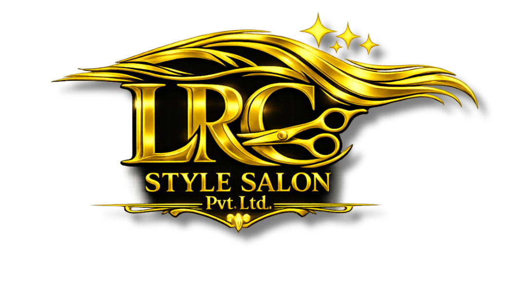 Luxury golden logo of LRC Style Salon Pvt. Ltd. with scissors and hair strands, Colombo unisex salon
