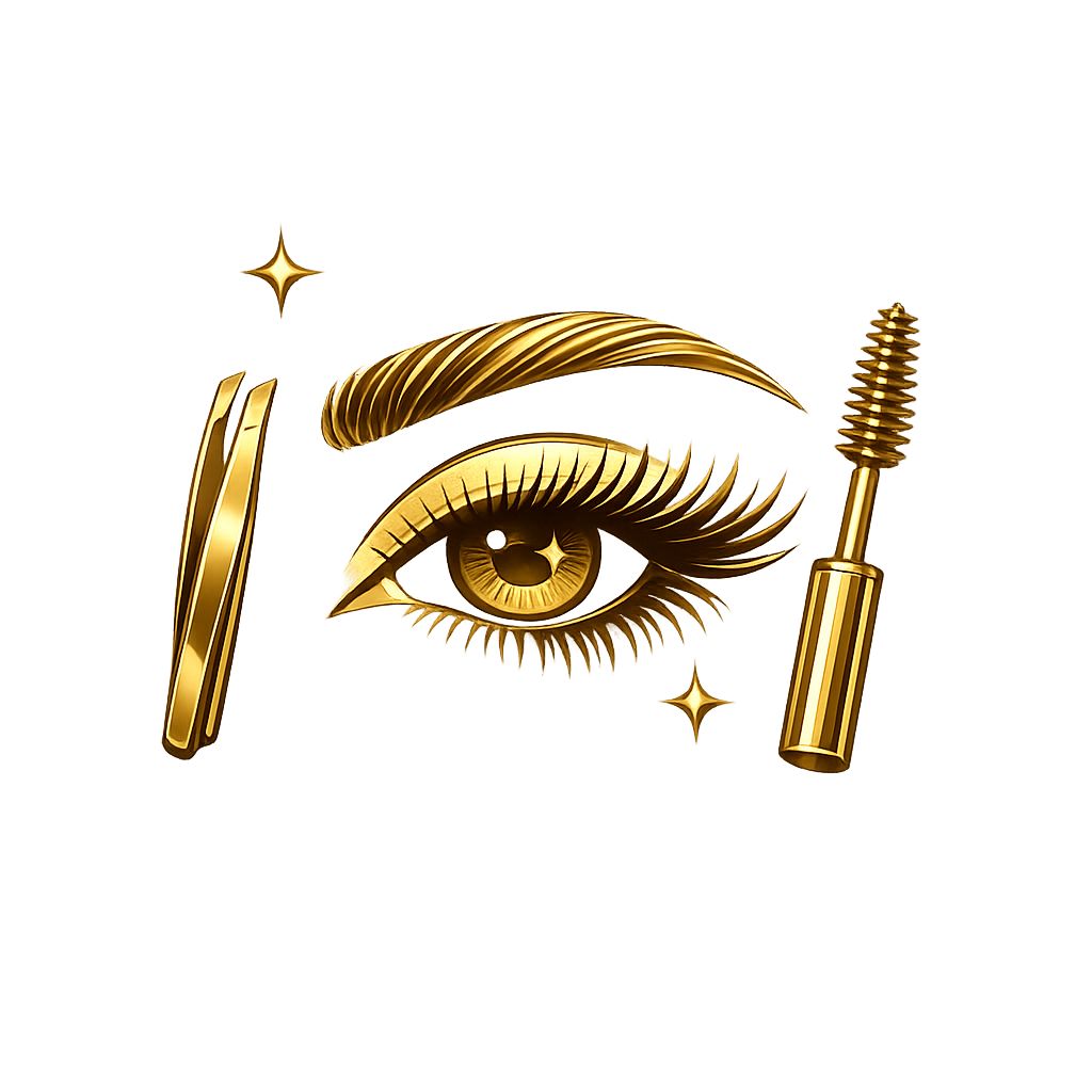 Gold eyelash and brow care icon – elegant beauty salon symbol