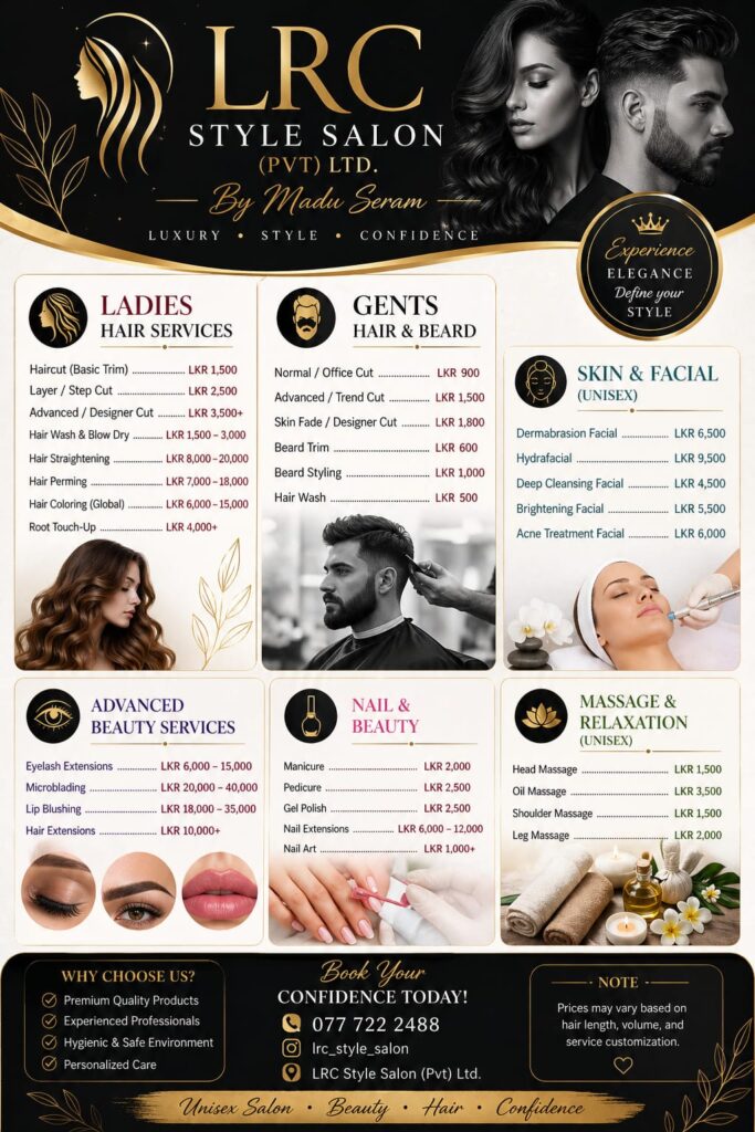 LRC Style Salon services and price list in Colombo 